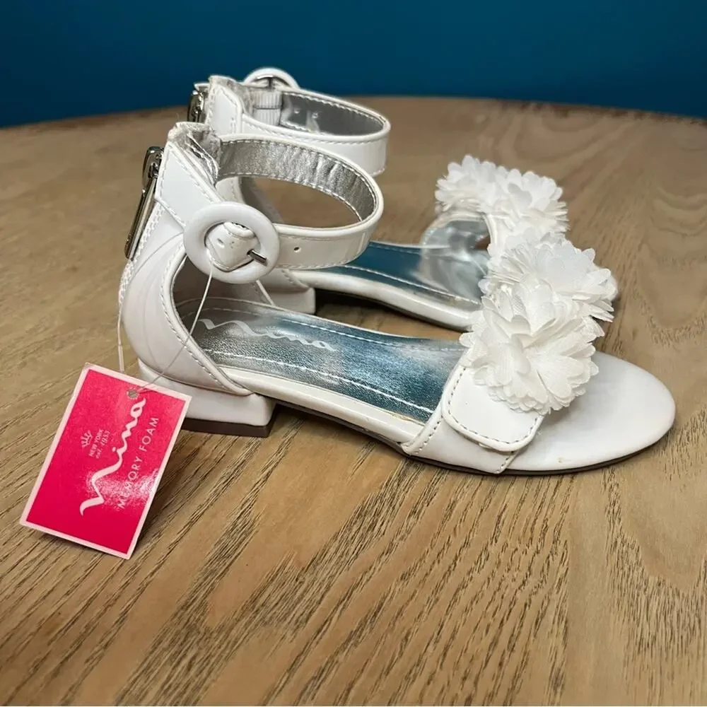 NWT Nina Girl’s Shayla White Floral Sandals Flower Girl Dressy Heels Size 9